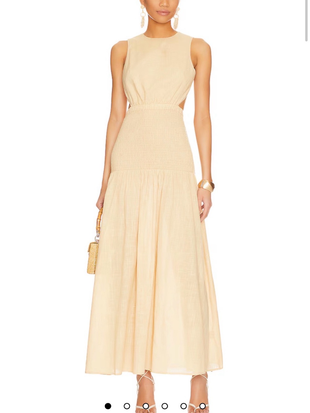 Sleeveless Cream Maxi Dress with Smocked Waist and Cutout Sides